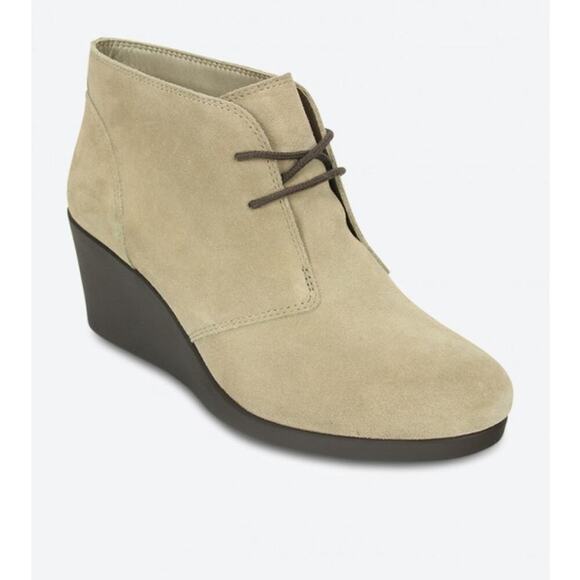 Crocs sz 9 Leigh Suede Wedge Bootie - Tan ankle boots - Picture 1 of 6